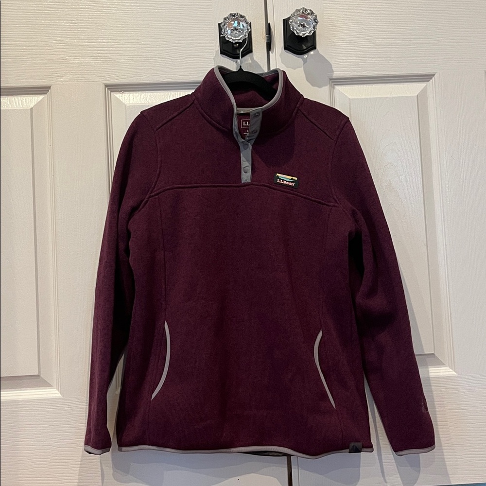 L.L. Bean Burgundy Sweater Fleece Pullover with Gray Trim Women’s Large